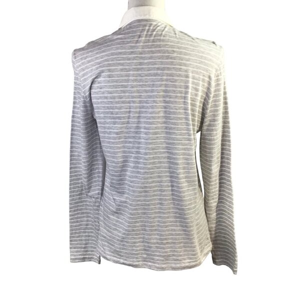 Amina Rubinacci Italy Polo Long Sleeve Gray White Stripe Cotton Size 48 or US 12 - Picture 6 of 10